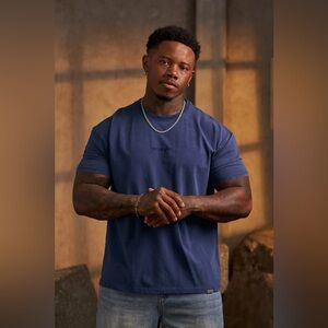 Mens YoungLA 4192 Washed Tailored Short Sleeve Tee T-Shirt -Navy Wash Size Large